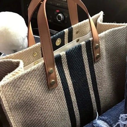 Black Large Striped Shoulder Bag