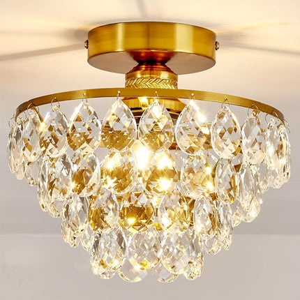 1 Modern E26 Small Crystal Pendant Light Semi-Recessed Ceiling Lamp for Farmhouse