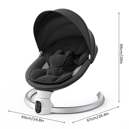 Baby rocker, suitable for babies aged 0-6 months, with a five-point safety harness, black.