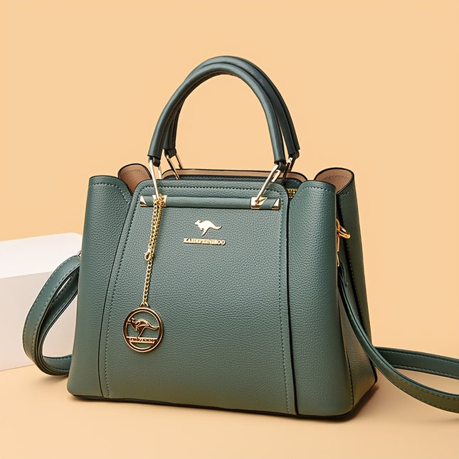 Handbag with Detachable & Adjustable Strap Elegant Solid Color Tote Zipper Closure,