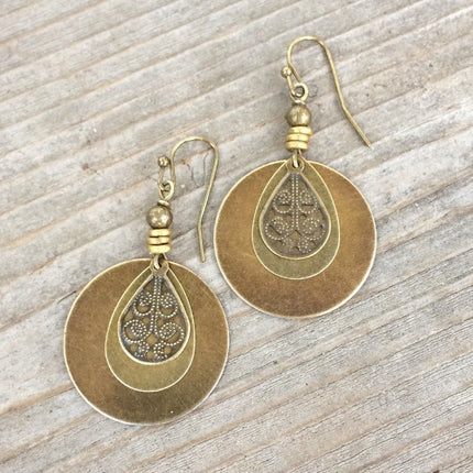 Bohemian Retro Ethnic Style Bronze Circle Carved Earrings