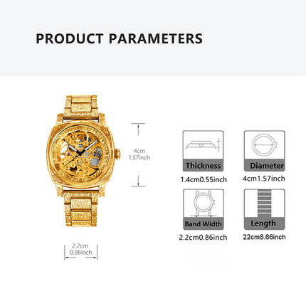 1pc Men's yellow steel strip business style versatile finely carved Roman fully automatic mechanical watch