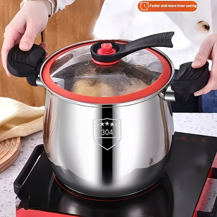 Stainless Steel Quick Cooker - Food Grade, Non-Stick Large Capacity Soup and Stew Pot with Safety Lid,