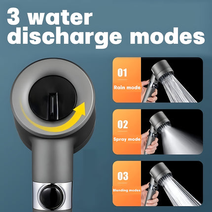 3-Mode ABS Massage Showerhead with 15 Replacement Filters - Wall-Mounted, No Electricity Needed