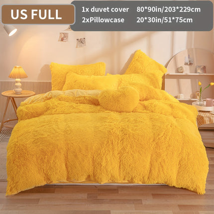 3pcs Solid Color Polyester Plush Duvet Cover Set, Winter Bedding, Machine Washable, Zipper Closure, 250-300g Fabric, Active Print, No Filler, Pillowcases Included