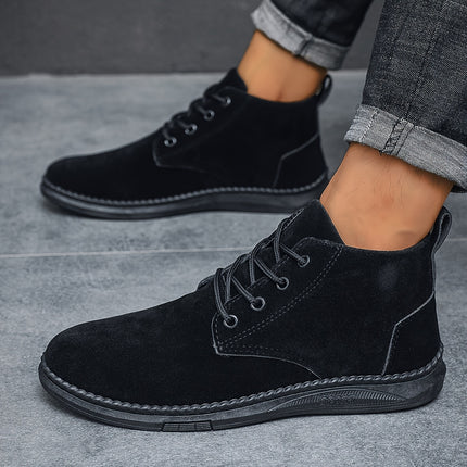 Men'S Casual Fashion Sneakers - Low Top Lace-Up Boots, Solid Color, All-Season, with PU Upper