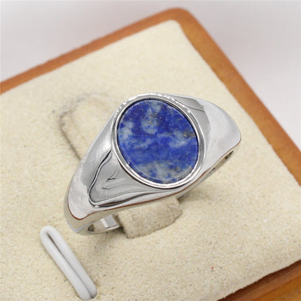 Fashionable Minimalist Oval Gemstone Ring In Cool-toned Titanium Steel