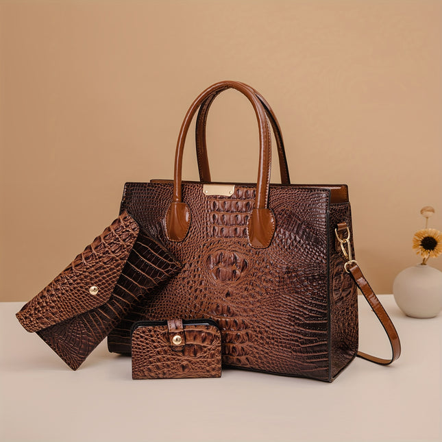 Handbag with Golden-Tone Hardware, Detachable Shoulder Strap & Zipper Closure