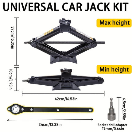 2 Ton Heavy-Duty Scissor Jack Car Lift - Labour-Saving Ratchet Handle & Drill Compatible
