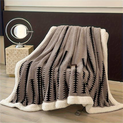 1pc Luxury Coral Fleece Blanket - Soft All-Season Bedspread/Throw, Geometric Black/White/Gray/Beige Stripes,