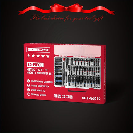 80pcs Premium Magnetic Impact Nut Driver Set Metric & SAE with Socket Adapters, Bit Holder,