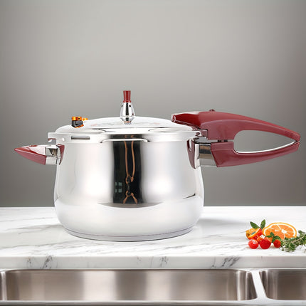 Large Capacity Stainless Steel Pressure Cooker with Red Handles - Quick-Lock, Energy-Saving