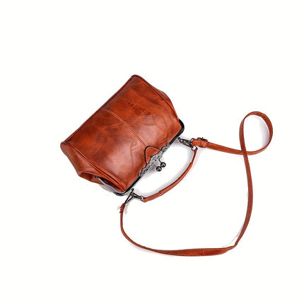 Women'S Geometric Striped Faux Leather Crossbody Bag with Removable Strap, Kiss Lock Closure
