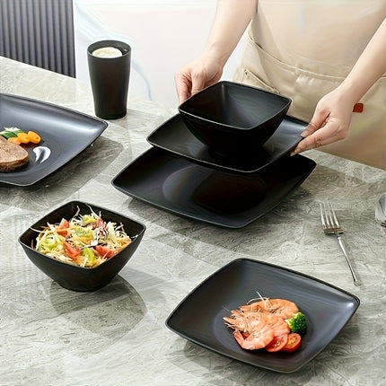 16/32pcs Plastic Tableware Set - Classic Square Lightweight Design, Durable Dinner and Salad Plates,