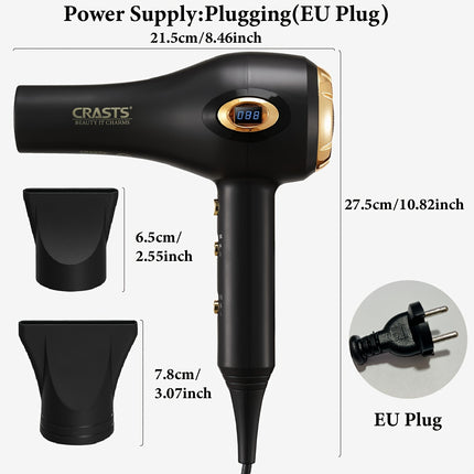 Professional High-Power Hair Dryer with a Display Screen, Designed for Salons, Featuring a Strong Airflow