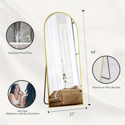 64"x21" Floor Standing Mirror, Full Body Mirror, Three Installation Methods (Free Standing