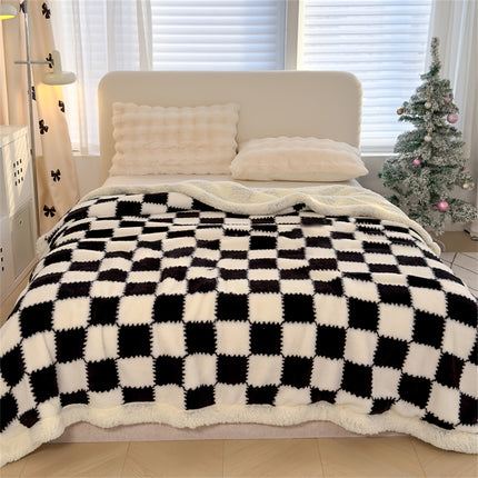 1pc Extra Thick Plaid Blanket - Brown/Beige/White/Black Checkered Bedspread