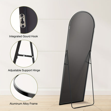 64"x21" Black Arched Full Length Mirror, Standing Leaning or Mounted Hanging Wall Mirror for Bedroom,