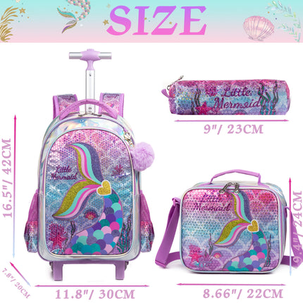 3pcs Purple Pink Series Integrated Rolling Backpack Set Rolling Backpack, Shoulder Bag, Pencil Case