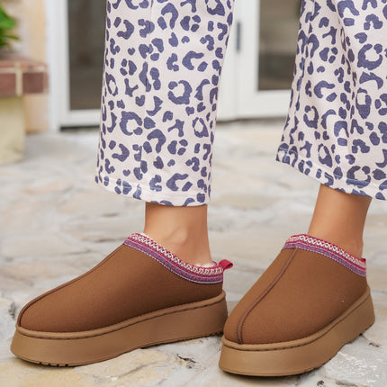 Chestnut Contrast Print Suede Plush Lined Snow Boots