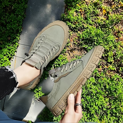 Men's Solid Color - Casual Sneakers - Preppy Style Low Top Skateboard Shoes - Breathable Non-Slip Lace-Up