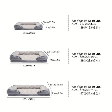 Orthopedic Dog Sofa Bed, Rectangle Elevated Pet Couch with Armrests, Washable Polyester Cover, Polyurethane Foam Filling, with Detachable Bolster for Extra Small to Large Breeds, Comfortable & Warm Pet Sleeping Pad