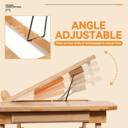 Bamboo Laptop Lap Desk with Adjustable Height & Angle, Tablet & Phone Holder