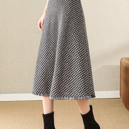 High-Waisted Skirt, Versatile Daily Commute Mid-Length Skirt with Belt for Winter