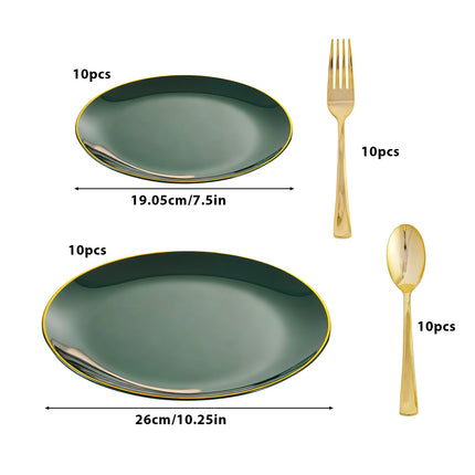 Green Dinnerware Set, 50-Piece Set, Party Accessory Kit, Perfect for Gatherings, Weddings, and Christmas