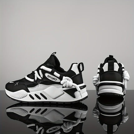 Breathable Mesh & PU Upper - Cushioned EVA Insole - Men's Double Lace Platform Sneakers