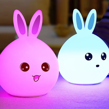 Cute Night Light Animal Rabbit Night lamps Touch Sensor Silicone LED Colorful Lights