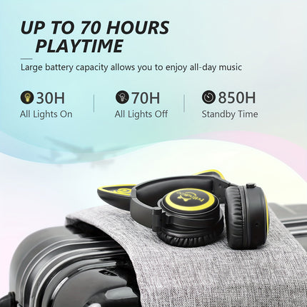 Cat Ear Wireless Wireless Headphones with LED Light Up Cat Ear, 7-Color RGB, Compatible