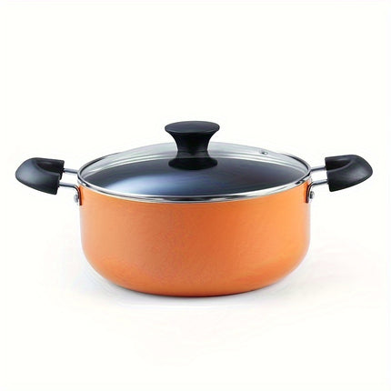 clean orange frying pans, spoons, spatulas, soup spoons, colorful pots and pans set for home 10 piece