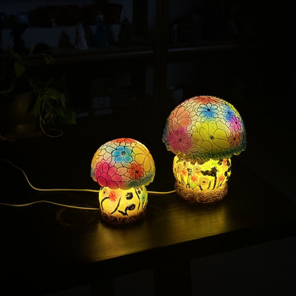 Hand-Painted-Style Multicolor LED Mushroom Lamp with Glowing & Warm White Base