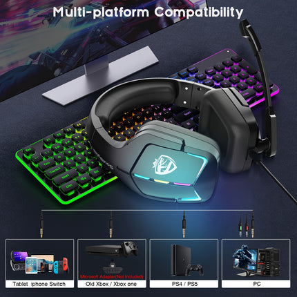 Headphones - Surround Sound Wired Headset for PS4/PS5/PC/Xbox One Gamers with Crystal-Clear Mic,