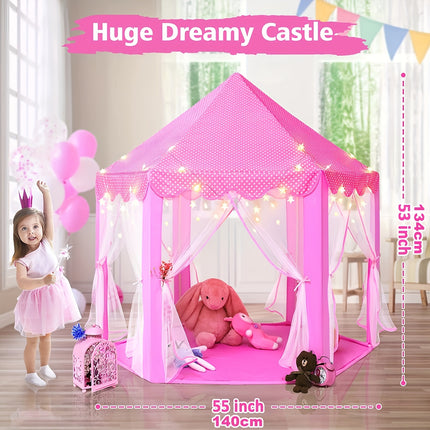 Youngsters' Dream Castle Play Tent - Pink/Blue Princess House with Mosquito Net, Durable Polyester & Fiberglass Frame