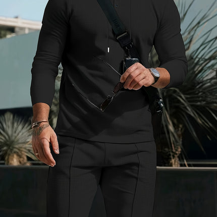 Men's Casual Sportswear Set - Hooded Long Sleeve Top & Joggers with Drawstring, Polyester Blend, Perfect for Spring/Fall Outdoor Activities