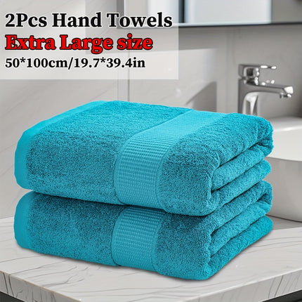 2pcs Extra Large Cotton Hand towels 50*100cm/19.7*39.4in, solid color Cotton 450GSM soft
