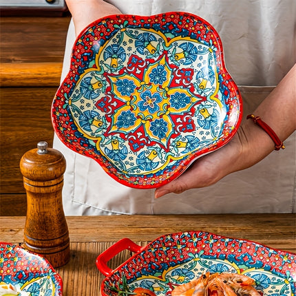 4pcs Bohemian Ceramic Bakeware & Serving Dishes Set - Oven-Safe Ceramic Rectangular Baking Dishes
