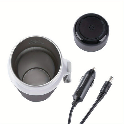 12 V Portable Electric Kettle - 14.2 oz Hot Water Insulated Car Cup, Magnetic Induction Stirring, Compact Travel Design,