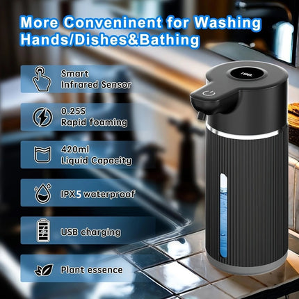 A 420Ml Wall-Mounted Automatic Soap Dispenser with IPX5 Design, Battery, USB Charging, Available