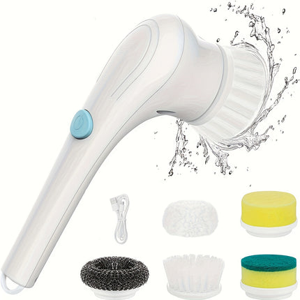 Electric Cleaning Brush with 5 Interchangeable Heads, Portable Rotary Scrubber