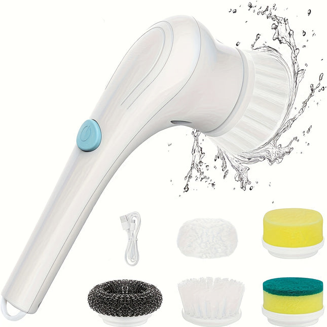 Electric Cleaning Brush with 5 Interchangeable Heads, Portable Rotary Scrubber