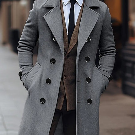 Fall Winter Men Woolen Coat Double Breasted Long