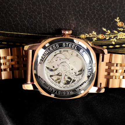 1pc Men's Rose Golden-Tone Automatic Tourbillon Mechanical Watch - Roman Numeral