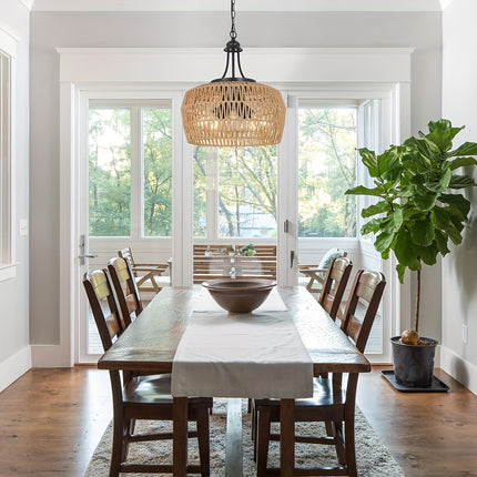 Light, Suitable for Dining Room, 3/5 Bohemians Style Woven Paper Rope Ceiling Hanging Lamp