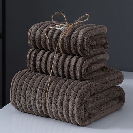 Luxurious 3-Piece Japanese Style Coral Fleece Towel Set - 350GSM - Includes 1 Bath Towel And 2 Face Towels