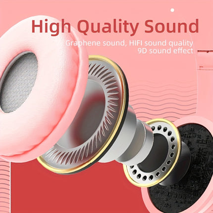 Wireless Headphones, Cat Ears Glow, Foldable Plug-in Card Stereo Headphones Wireless Protocol