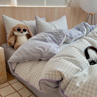 Rolled Edge Blue Grid / 150cm Bed Sheet