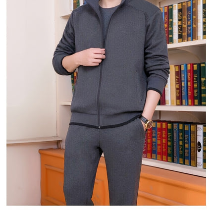 Sports Suit Men's Spring Casual Sports Wear Long Sleeve Open Chest Stand Collar Middle Aged Dad Autumn Coat